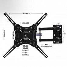 Suport TV De Perete HDL-117B-2 SIKS, Cu Doua Brate, Reglabil 14-55 Inch, Maxim 50 Kg, Negru