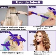 Set 10 Bigudiuri SIKS® flexibile, pentru parul uscat-umed, mov, nr 3