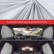 Parasolar Auto Retractabil SIKS, Geamuri Laterale Fata - Spate, Gri