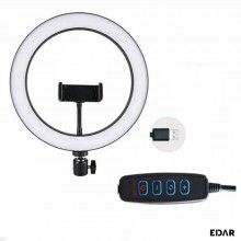 Lampa circulara EDAR® Led Ring Light Cu Trepied Si Suport Pentru Telefon, 120 LED-uri, 10 inch, Negru/Alb