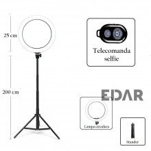 Lampa Circulara cu LED EDAR, 120 LED-uri, 10 inch, Telecomanda Selfie Inclusa, Trepied, Ideala pentru Fotografii, Clipuri Vid...