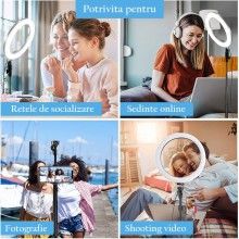 Lampa Circulara cu LED EDAR, 220 LED-uri, 14 inch, Telecomanda Selfie Inclusa, Trepied, Ideala pentru Fotografii, Clipuri Vid...