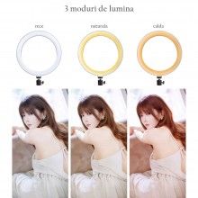 Lampa Circulara cu LED EDAR, 220 LED-uri, 14 inch, Telecomanda Selfie Inclusa, Trepied, Ideala pentru Fotografii, Clipuri Vid...