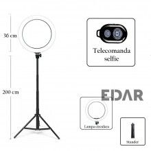 Lampa Circulara cu LED EDAR, 220 LED-uri, 14 inch, Telecomanda Selfie Inclusa, Trepied, Ideala pentru Fotografii, Clipuri Vid...