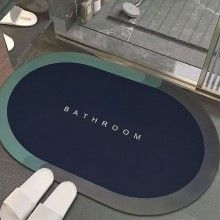 Covor de Baie Antiderapant EDAR, Model „Bathroom”, Oval, 90 x 60 cm, Bleumarin