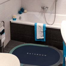 Covor de Baie Antiderapant EDAR, Model „Bathroom”, Oval, 90 x 60 cm, Bleumarin