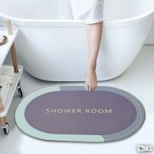 Covor de Baie Antiderapant SIKS, Model „ Shower Room ”, Oval, 57 x 38 cm, Mov