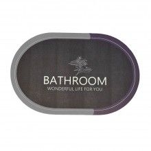 Covor de Baie Antiderapant SIKS, Model „Bathroom Wonderful Life”, Oval, 57 x 38 cm, Gri Inchis