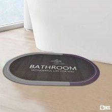Covor de Baie Antiderapant SIKS, Model „Bathroom Wonderful Life”, Oval, 57 x 38 cm, Gri Inchis