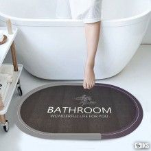 Covor de Baie Antiderapant SIKS, Model „Bathroom Wonderful Life”, Oval, 57 x 38 cm, Gri Inchis