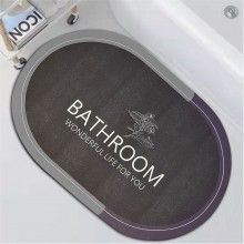 Covor de Baie Antiderapant SIKS, Model „Bathroom Wonderful Life”, Oval, 57 x 38 cm, Gri Inchis