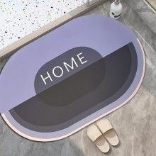 Covor de Baie Antiderapant SIKS, Model „Home”, Oval, 57 x 38 cm, Mov/Negru
