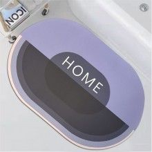 Covor de Baie Antiderapant SIKS, Model „Home”, Oval, 57 x 38 cm, Mov/Negru