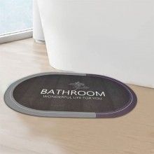 Covor de Baie Antiderapant EDAR, Model „Bathroom Wonderful Life”, Oval, 57 x 38 cm, Gri Inchis