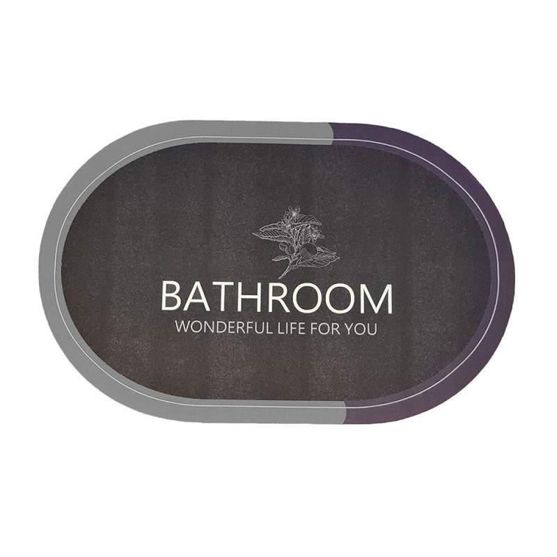 Covor de Baie Antiderapant EDAR, Model „Bathroom Wonderful Life”, Oval, 57 x 38 cm, Gri Inchis