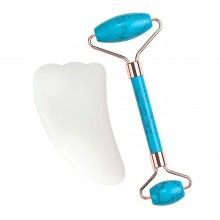 Set rola Safir si Opal SIKS pentru Masaj Facial si Corporal, Piatra de Safir, Efect de Intinerire a Pielii si Drenaj Limfatic...