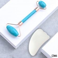 Set rola Safir si Opal SIKS pentru Masaj Facial si Corporal, Piatra de Safir, Efect de Intinerire a Pielii si Drenaj Limfatic...