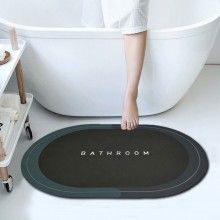Covor de Baie Antiderapant EDAR, Model „ Bathroom ”, Oval, 57 x 38 cm, Negru/Bleumarine