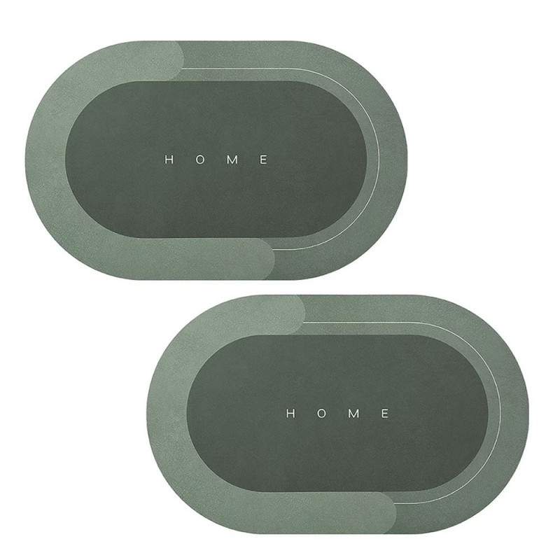Set 2 x Covor de Baie Antiderapant SIKS, Model „Home”, Oval, 57 x 38 cm, Verde