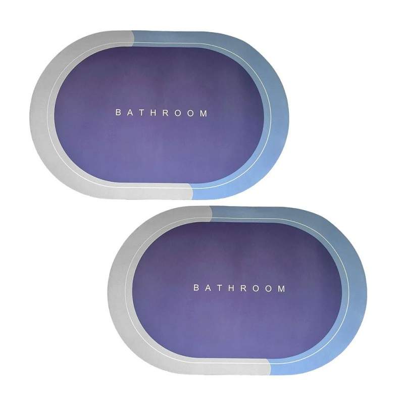 Set 2 x Covor de Baie Antiderapant EDAR, Model „ Bathroom ”, Oval, 57 x 38 cm, Albastru/Mov