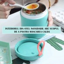 Caserola Termica SIKS Pentru Supa, Lingura Inclusa, Din Otel Inoxidabil, 430 Ml, Mini Termos Pentru Pranz, Turcoaz Caserola Termica SIKS Pentru Supa, Lingura Inclusa, Din Otel Inoxidabil, 430 Ml, Mini Termos Pentru Pranz, Turcoaz