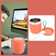 Caserola Termica SIKS Pentru Supa, Lingura Inclusa, Din Otel Inoxidabil, 430 Ml, Mini Termos Pentru Pranz, Portocaliu