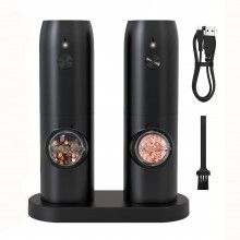 Set 2 Rasnite Electrice SIKS Pentru Sare , Piper Sau Alte Condimente, Inoxidabil, Nivel Rasnire Ajustabil, Incarcare USB Tyce-C,