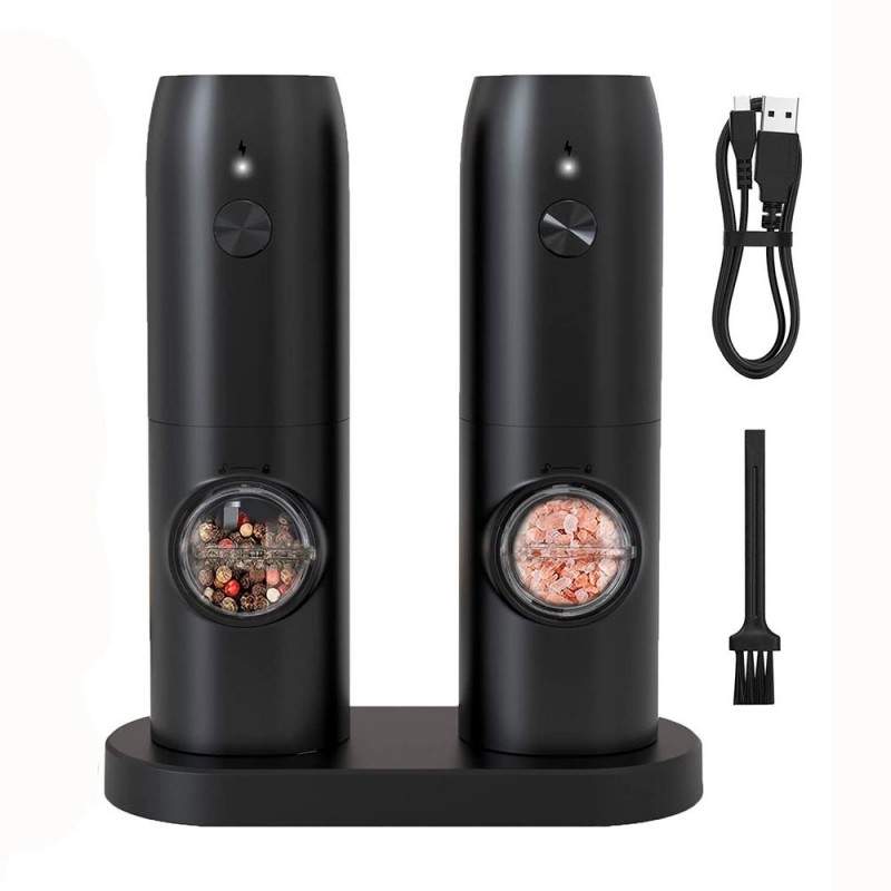 Set 2 Rasnite Electrice SIKS Pentru Sare , Piper Sau Alte Condimente, Inoxidabil, Nivel Rasnire Ajustabil, Incarcare USB Tyce-C,