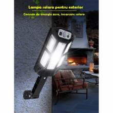 Lampa Solara Cu Telecomanda EDAR, Senzor Miscare, Rezistenta La Apa, 3 Moduri De Lumina, Senzor De Lumina
