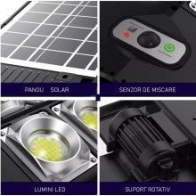 Lampa Solara Stradala EDAR , Casa/Gradina/Terasa, Cu 4 Casete, Stalp Solar De Exterior, 40w