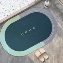 Covor de Baie Antiderapant SIKS, Model „Home”,Oval, 57 x 38 cm, Verde / Blue