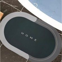 Covor de Baie Antiderapant SIKS, Model „Home”,Oval, 57 x 38 cm, Verde / Gri