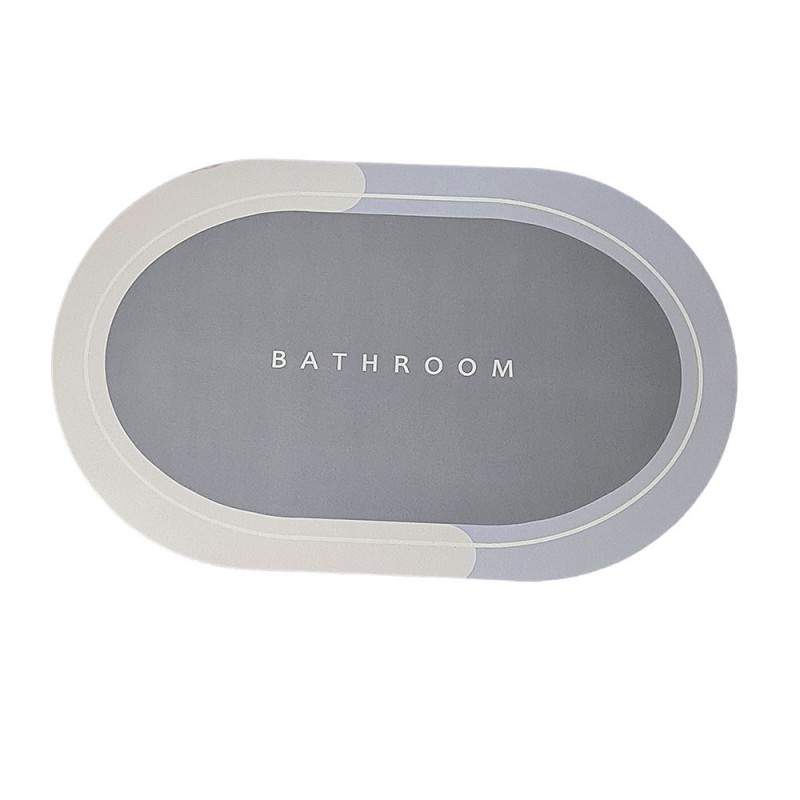 Covor de Baie Antiderapant SIKS, Model „Bathroom”,Oval, 78 x 48 cm, Albastru Deschis/Gri