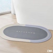 Covor de Baie Antiderapant SIKS, Model „Bathroom”,Oval, 78 x 48 cm, Albastru Deschis/Gri