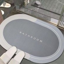 Covor de Baie Antiderapant SIKS, Model „Bathroom”,Oval, 78 x 48 cm, Albastru Deschis/Gri