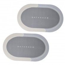 Set 2 x Covor de Baie Antiderapant SIKS, Model „Bathroom”, Oval, 78 x 48 cm, Albastru Deschis/Gri