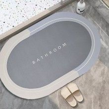 Set 2 x Covor de Baie Antiderapant SIKS, Model „Bathroom”, Oval, 78 x 48 cm, Albastru Deschis/Gri