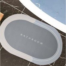 Set 2 x Covor de Baie Antiderapant SIKS, Model „Bathroom”, Oval, 78 x 48 cm, Albastru Deschis/Gri