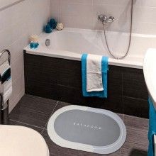 Covor de Baie Antiderapant EDAR, Model „Bathroom”, Oval, 80 x 48 cm, Gri Deschis