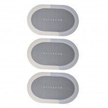 Set 3 x Covor de Baie Antiderapant SIKS, Model „Bathroom”, Oval, 78 x 48 cm, Albastru Deschis/Gri