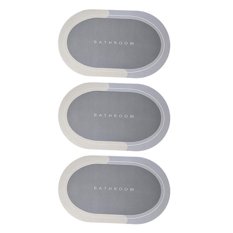 Set 3 x Covor de Baie Antiderapant SIKS, Model „Bathroom”, Oval, 78 x 48 cm, Albastru Deschis/Gri Set 3 x Covor de Baie Antiderapant SIKS, Model „Bathroom”, Oval, 78 x 48 cm, Albastru Deschis/Gri