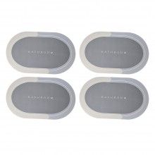 Set 4 x Covor de Baie Antiderapant SIKS, Model „Bathroom”, Oval, 78 x 48 cm, Albastru Deschis/Gri
