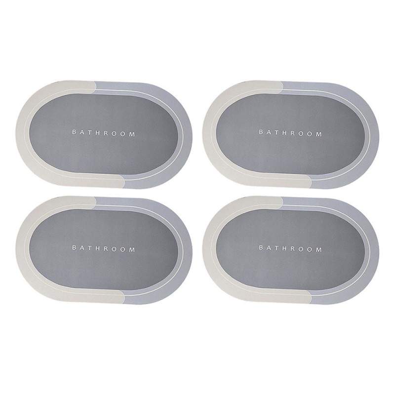 Set 4 x Covor de Baie Antiderapant SIKS, Model „Bathroom”, Oval, 78 x 48 cm, Albastru Deschis/Gri