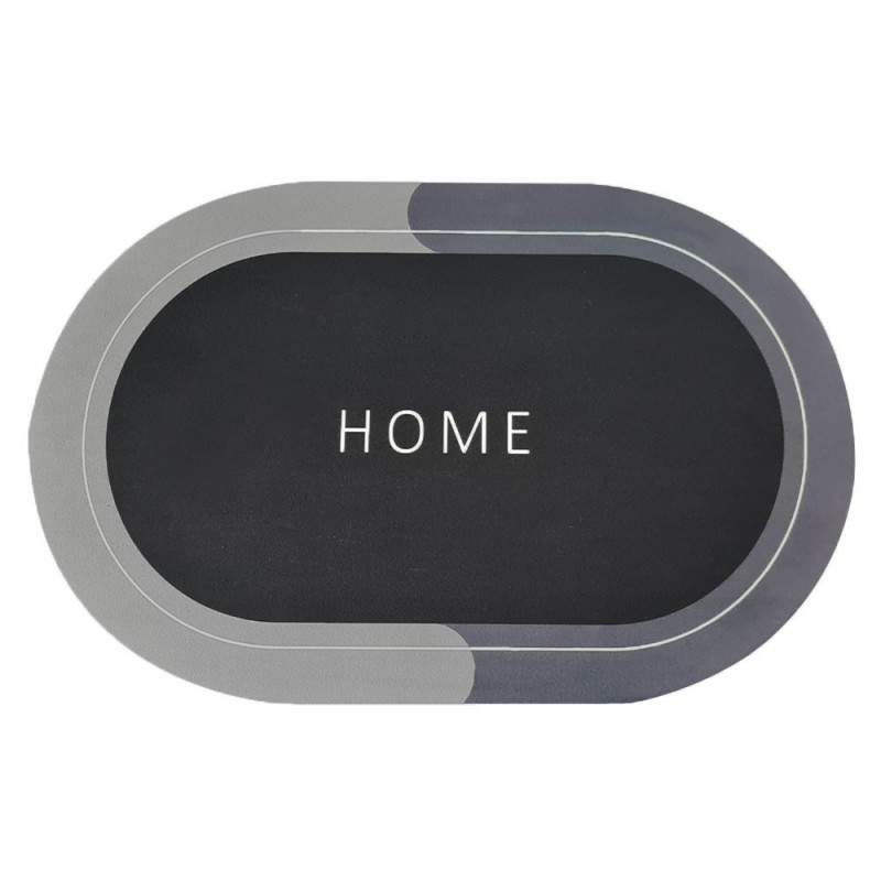 Covor de Baie Antiderapant SIKS, Model „Bathroom”, Oval, 57.5 x 40 cm, Negru/Gri