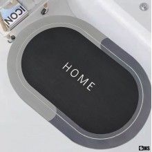 Covor de Baie Antiderapant SIKS, Model „Bathroom”, Oval, 57.5 x 40 cm, Negru/Gri