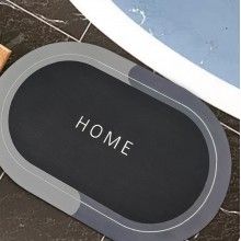 Covor de Baie Antiderapant SIKS, Model „Bathroom”, Oval, 57.5 x 40 cm, Negru/Gri