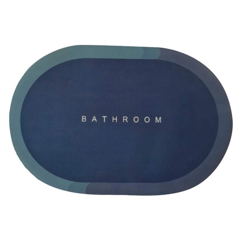 Covor de Baie Antiderapant SIKS, Model „Bathroom”, Oval, 57.5 x 40 cm, Bleumarin/Albastru