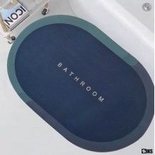 Covor de Baie Antiderapant SIKS, Model „Bathroom”, Oval, 57.5 x 40 cm, Bleumarin/Albastru