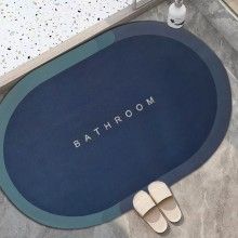 Covor de Baie Antiderapant SIKS, Model „Bathroom”, Oval, 57.5 x 40 cm, Bleumarin/Albastru