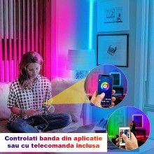 Kit Banda LED 2835 SIKS, Role Albe, Bluetooth, Control Din Telefon, Telecomanda Mica, 10 metri (2X5M), Grad Protectie IP65, S... Kit Banda LED 2835 SIKS, Role Albe, Bluetooth, Control Din Telefon, Telecomanda Mica, 10 metri (2X5M), Grad Protectie IP65, S...
